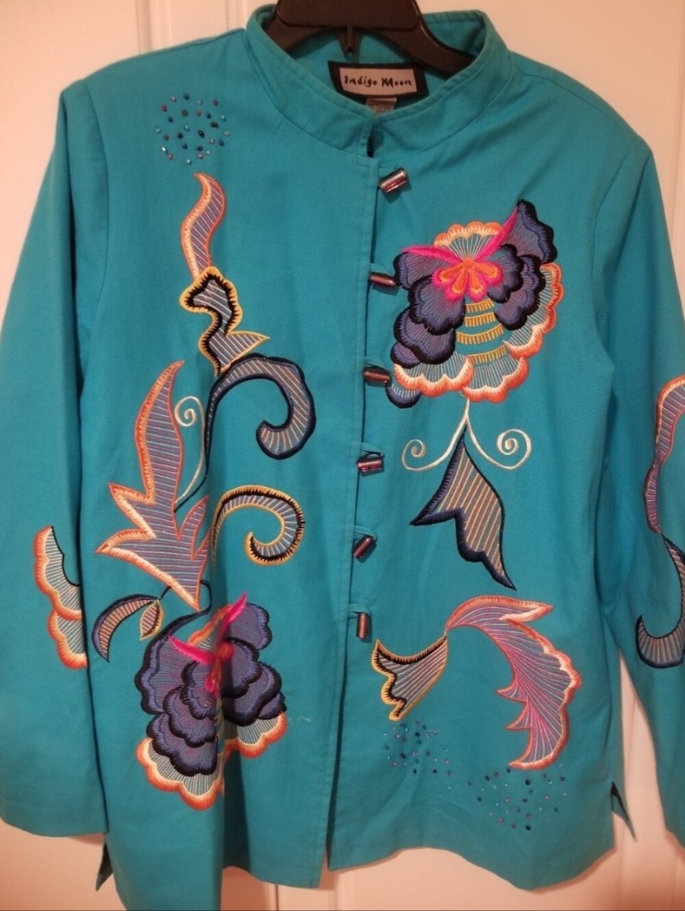 Vintage Indigo Moon Womens Embroidered & Beaded Jacket Size Large